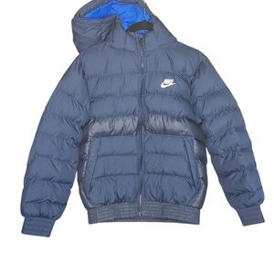 Nike Boys L Navy Removable Hood Full Zip Pockets Puffer Jacket